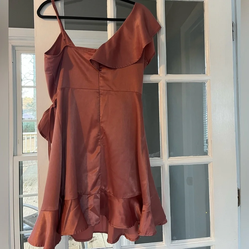 Jack by BB Dakota Blush Pink Satin Ruffled Mini Dress - Picture 7 of 8